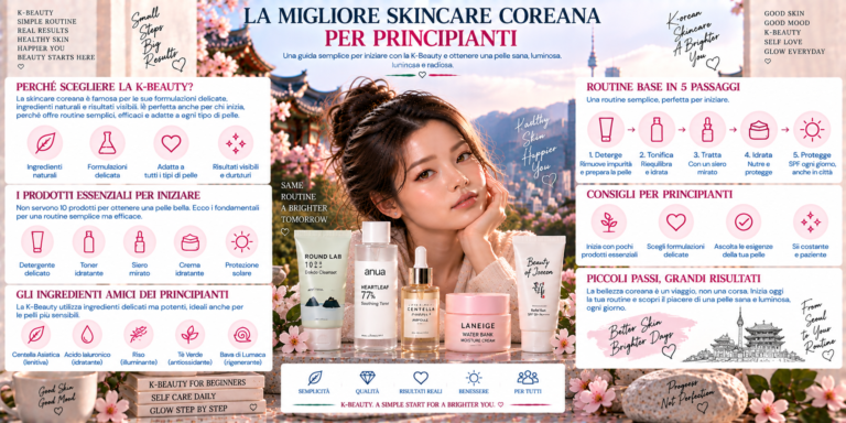 Migliore skincare coreana per principianti con prodotti K-Beauty essenziali per una routine viso completa