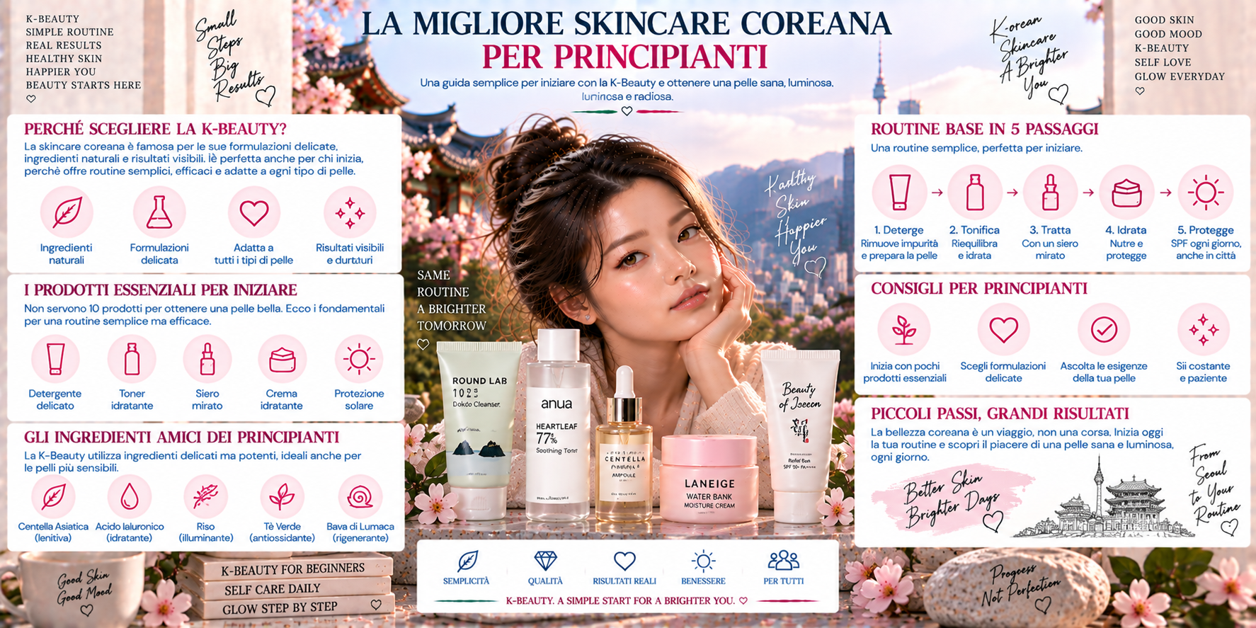 Migliore skincare coreana per principianti con prodotti K-Beauty essenziali per una routine viso completa
