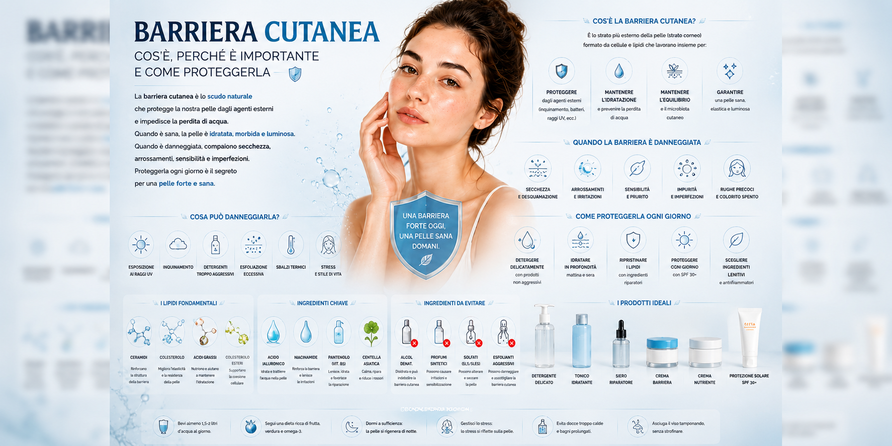Barriera cutanea del viso e skincare con ceramidi per proteggere e mantenere la pelle idratata