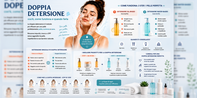 Doppia detersione del viso con olio detergente e detergente delicato per rimuovere make-up e SPF