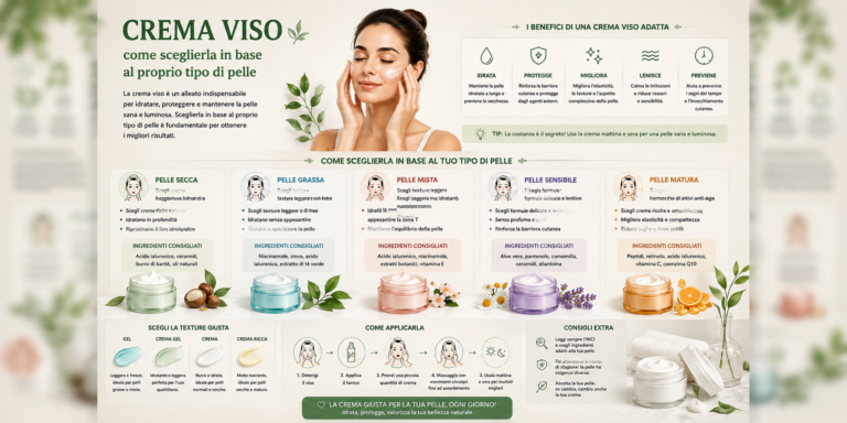 Crema viso applicata sulla pelle con prodotti skincare scelti in base al tipo di pelle