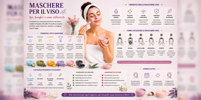 Maschera viso applicata su un volto completo durante una routine di skincare