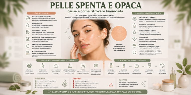 Donna con pelle spenta e opaca durante una routine skincare per ritrovare luminosità