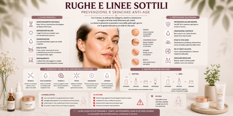 Donna con linee sottili sul viso durante una routine skincare anti-age