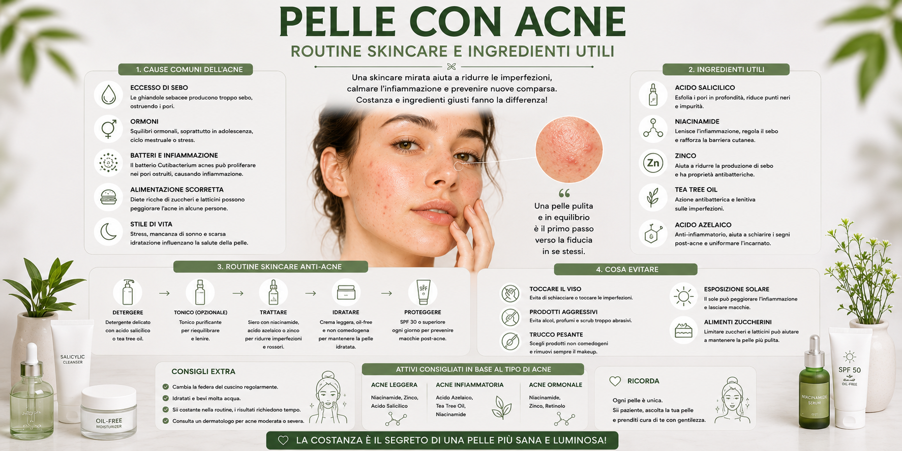 Donna con pelle a tendenza acneica durante una routine skincare per imperfezioni
