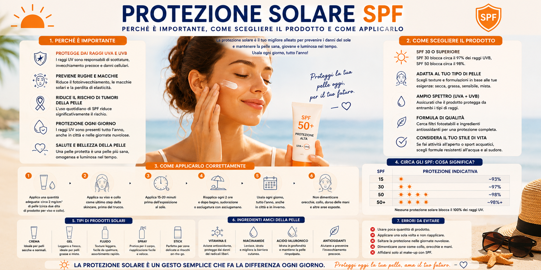 Donna che applica la protezione solare SPF sul viso durante la routine skincare