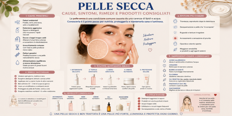 Pelle secca del viso con skincare idratante e prodotti per ripristinare la barriera cutanea
