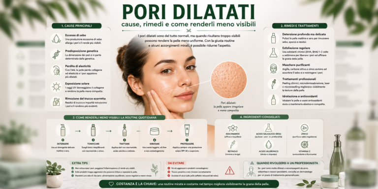 Pelle del viso con pori visibili e routine skincare per rendere i pori meno evidenti