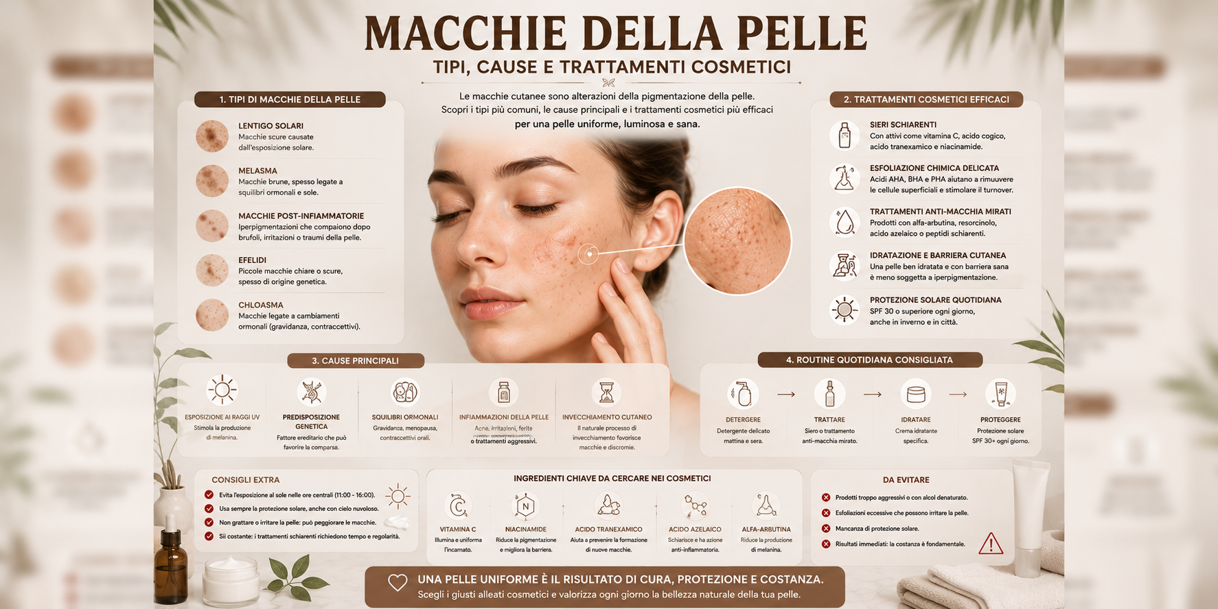 Donna con macchie della pelle sul viso durante una routine skincare contro le discromie