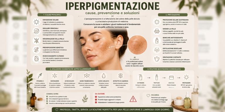 Donna con iperpigmentazione sul viso durante una routine skincare per uniformare il colorito