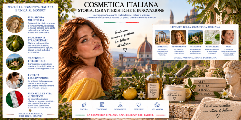 Cosmetica italiana tra tradizione e innovazione con prodotti beauty, ingredienti botanici e tecnologia cosmetica