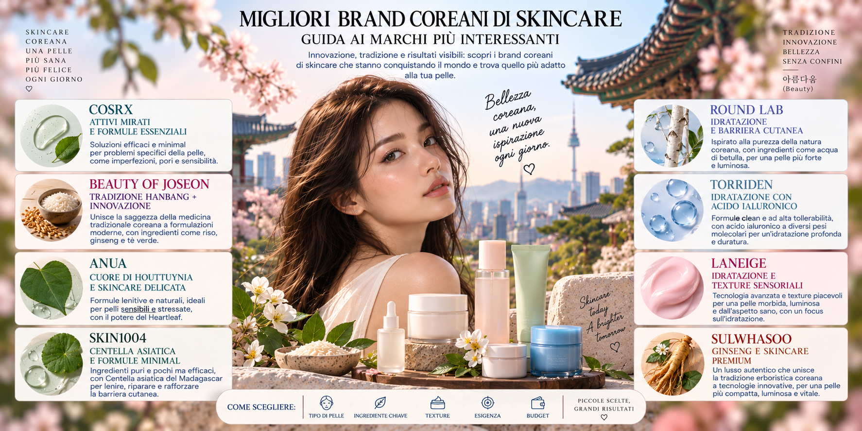 Migliori brand coreani di skincare K-Beauty con prodotti per idratazione, Centella Asiatica, skin barrier e luminosità della pelle