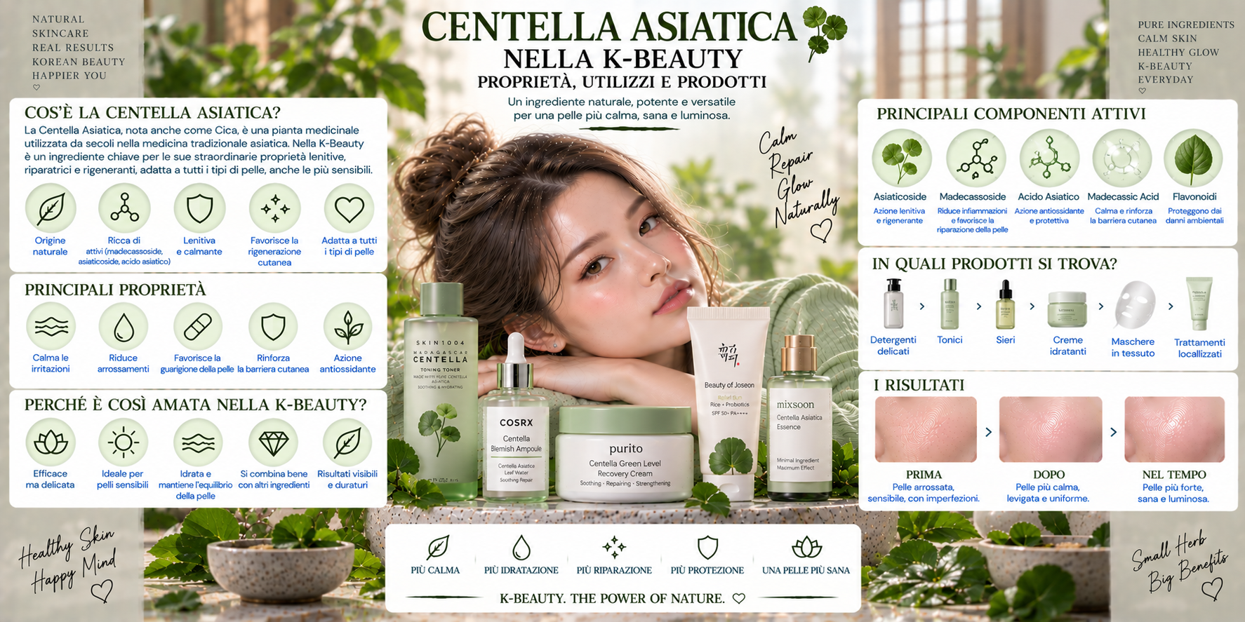 Scopri la Centella Asiatica nella K-Beauty. Proprietà cosmetiche, differenze con Cica, Madecassoside, utilizzi e prodotti per ogni tipo di pelle