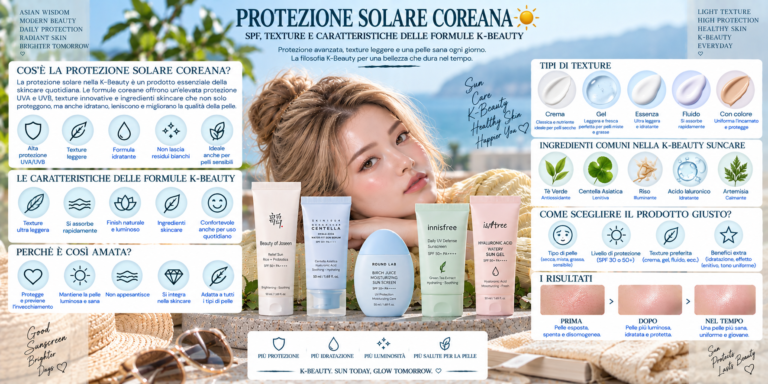 Protezione solare coreana K-Beauty con SPF50+ PA++++, Sun Essence e Sun Stick nella routine skincare quotidiana