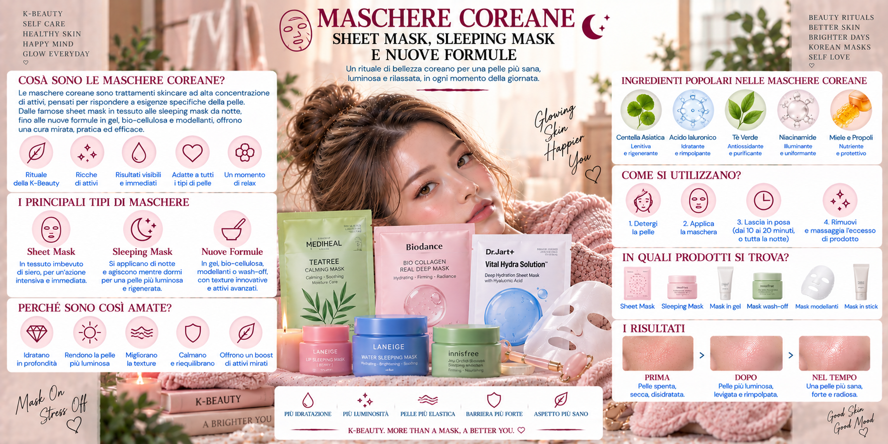 Maschere coreane K-Beauty con Sheet Mask, Hydrogel Mask e Sleeping Mask per diversi tipi di skincare