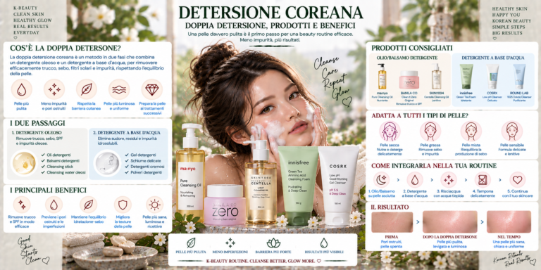 Doppia detersione coreana con cleansing oil e detergente K-Beauty per la pulizia del viso