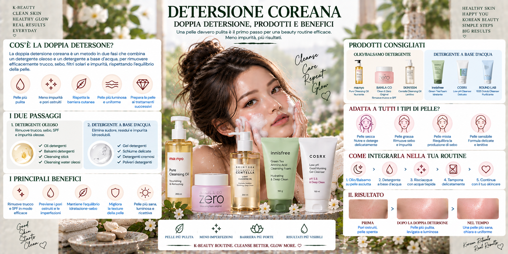 Doppia detersione coreana con cleansing oil e detergente K-Beauty per la pulizia del viso