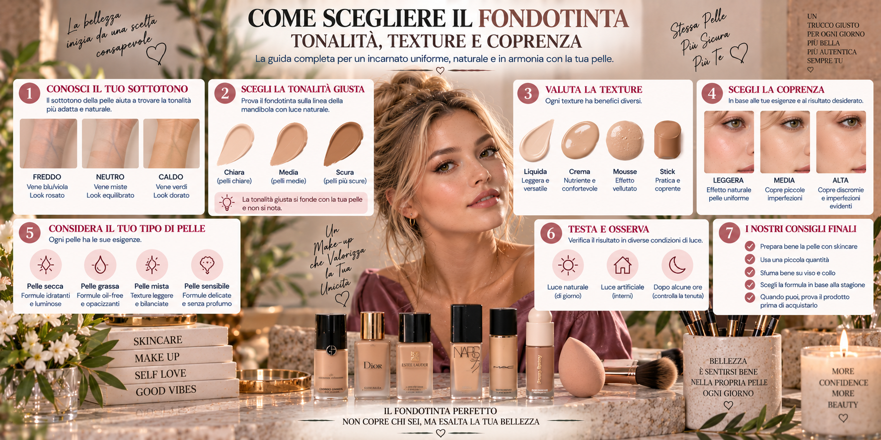 Come scegliere il fondotinta in base a tonalità, sottotono, texture e coprenza