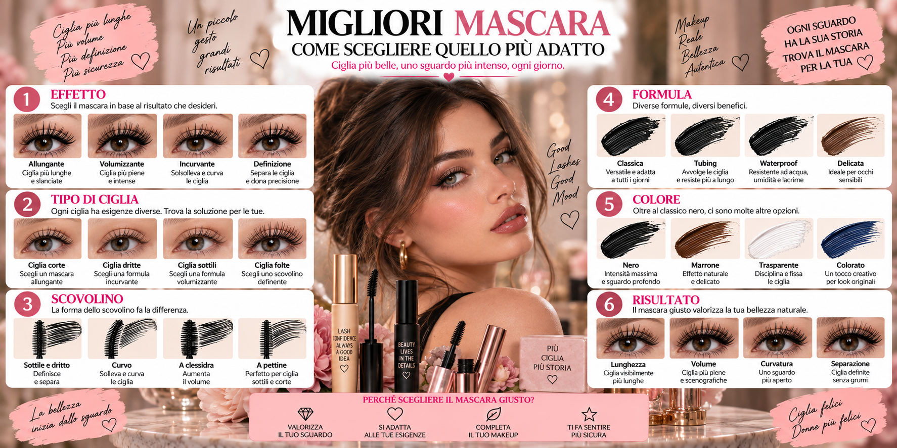 Applicazione del mascara sulle ciglia per ottenere volume, lunghezza e definizione dello sguardo