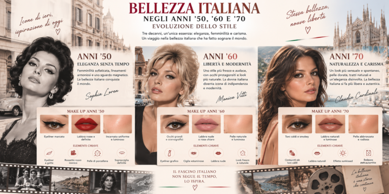 Evoluzione della bellezza italiana negli anni '50, '60 e '70 tra trucco, capelli e stile