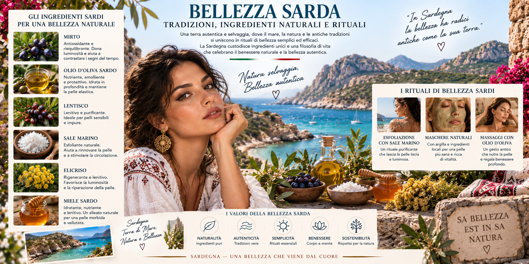Bellezza sarda con mirto, elicriso, olio d'oliva e ingredienti naturali della Sardegna