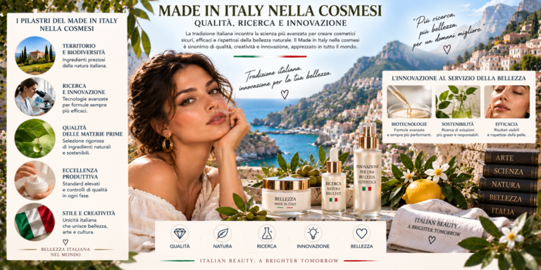 Made in Italy nella cosmesi con ricerca, produzione, innovazione, skincare, makeup e packaging italiano