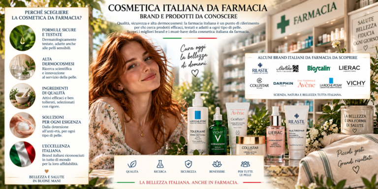 Cosmetica italiana da farmacia con skincare, dermocosmesi, solari e prodotti per la cura della pelle