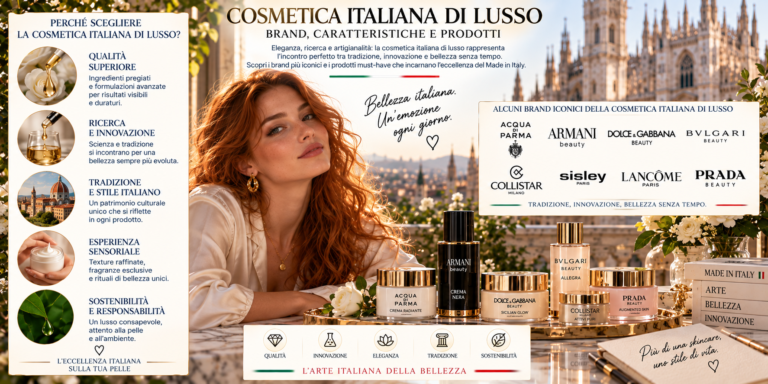 Cosmetica italiana di lusso con skincare, makeup, profumi e prodotti beauty Made in Italy