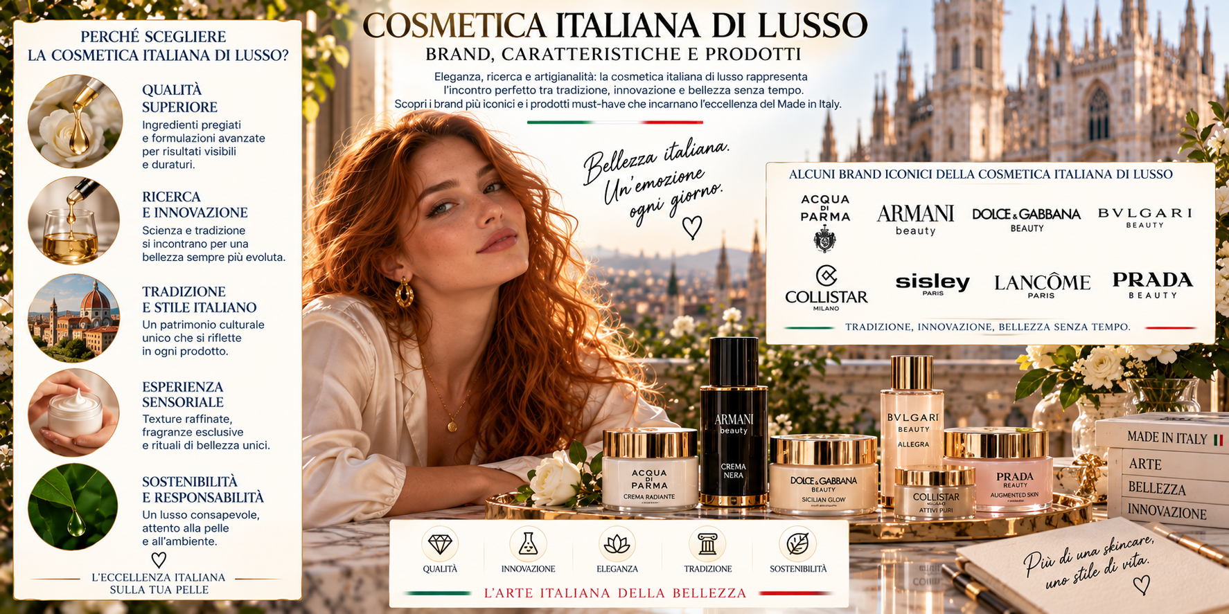 Cosmetica italiana di lusso con skincare, makeup, profumi e prodotti beauty Made in Italy